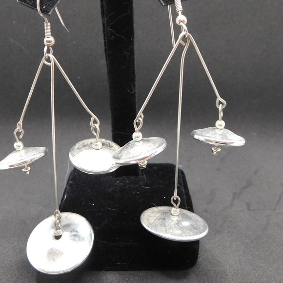Vintage Jewelry - vintage long dangle record ufo cluster earrings